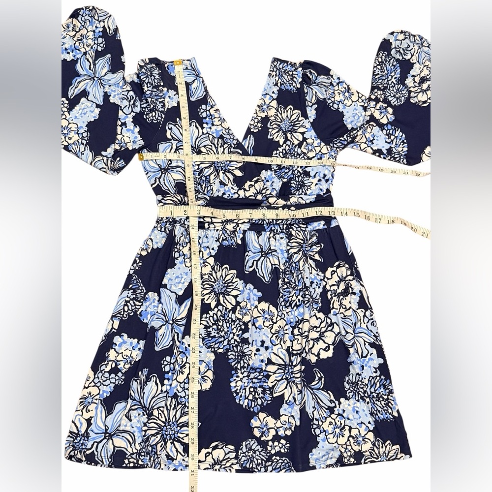Lilly Pulitzer Riza Long Sleeve Dress Romper Low Tide Navy Bouquet All Day Sz M - Picture 7 of 12